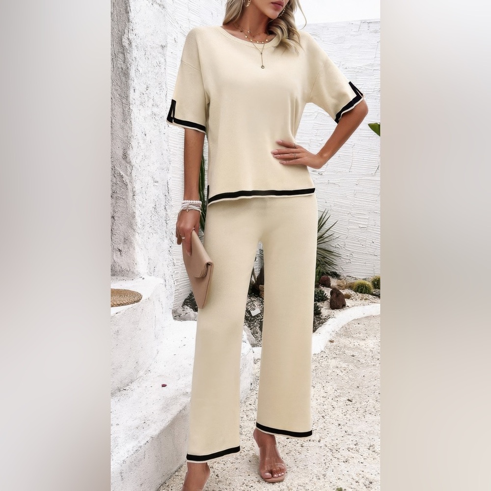 NWT BOUTIQUE_Two pieces outfits knit short sleeve wide leg Set
